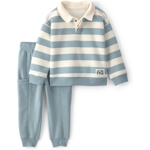 Carter’s Baby Boys’ 2-piece Pant Set Navy Blue Grey Little Champ Print(Blue Cream Stripe)