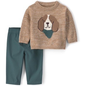 Carter’s Baby Boys’ 2-piece Pant Set Navy Blue Grey Little Champ Print(Brown Dog Face)