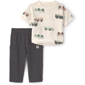 Carter’s Baby Boys’ 2-piece Pant Set Navy Blue Grey Little Champ Print(Cream Grey Car)
