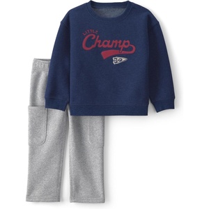 Carter’s Baby Boys’ 2-piece Pant Set Navy Blue Grey Little Champ Print(Navy Blue Grey Little Champ Print)