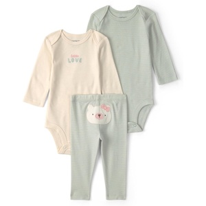 Carter’s Baby Girls’ 3-piece Bodysuit Pant Sets(Green Cream Stripe Polar Bear)