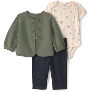 Carter’s Baby Girls’ 3-piece Bodysuit Pant Sets(Olive Green Cream Floral)