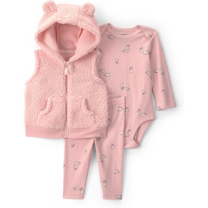 Carter’s Baby Girls’ 3-piece Bodysuit Pant Sets(Pink Bear Print)