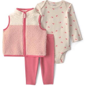 Carter’s Baby Girls’ 3-piece Bodysuit Pant Sets(Pink Color Block)