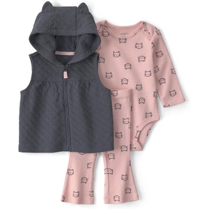 Carter’s Baby Girls’ 3-piece Bodysuit Pant Sets(Pink Grey Cat Ears)
