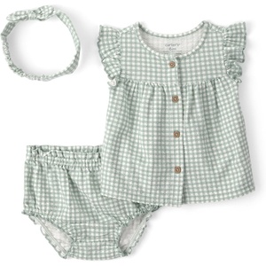 Carter’s Baby Girls’ 3-piece Diaper Cover Set(Grey Gingham)