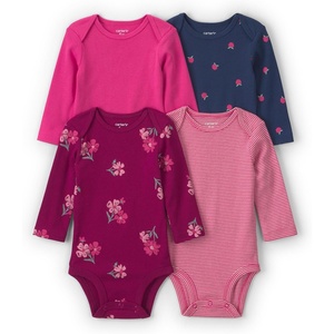 Carter’s Baby Girls’ 4-pack Long Sleeve Bodysuits(Multi Floral Stripe Raspberry)