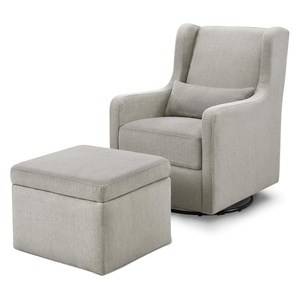 Carter’s by DaVinci Adrian Swivel Glider with Storage Ottoman in Ivory Boucle, Greenguard Gold & CertiPUR-US Certified(Performance Grey)