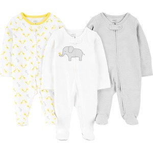 Simple Joys by Carter’s Baby 3-Pack Neutral Sleep and Play(Light Grey Mini Stripe/White Elephant/Giraffe)