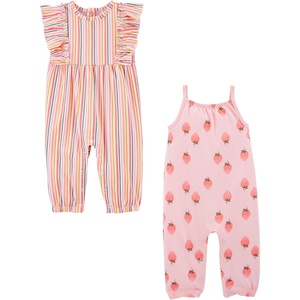 Simple Joys by Carter’s Baby Boys’ 2- Pack Jumpsuits(Pink Strawberries/White Vertical Stripe)