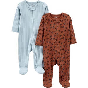 Simple Joys by Carter’s Baby Boys’ 2-pack 2-way Zip Textured Sleep and Play(Blue/Brown Animal Print)