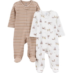 Simple Joys by Carter’s Baby Boys’ 2-way Zip Thermal Footed Sleep and Play, Pack of 2(Brown Farm)