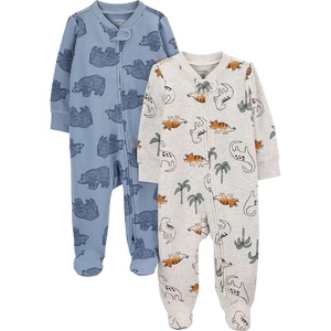 Simple Joys by Carter’s Baby Boys’ 2-way Zip Thermal Footed Sleep and Play, Pack of 2(Dusty Blue Bear/Ivory Dinosaur)