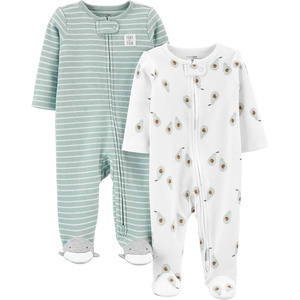 Simple Joys by Carter’s Baby Boys’ 2-way Zip Thermal Footed Sleep and Play, Pack of 2(Mint Green Stripe/White Avocados)