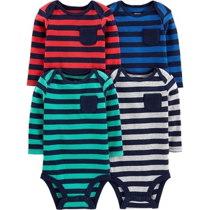 Simple Joys by Carter’s Baby Boys’ 4-pack Long-sleeve Bodysuit(Blue/Mint Green/Grey/Red Stripe)