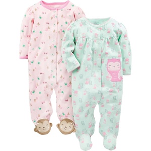 Simple Joys by Carter’s Baby Girls’ 2-pack Cotton Snap Footed Sleep and Play(Mint Green Owls/Pink Monkey)