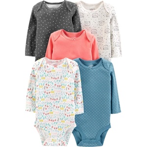 Simple Joys by Carter’s Baby Girls 5-pack Long-sleeve Bodysuit(Dots/Floral/Hearts/Owl)