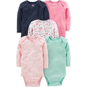 Simple Joys by Carter’s Baby Girls 5-pack Long-sleeve Bodysuit(Mint Green/Navy Dots/Pink/Butterflies/Floral)