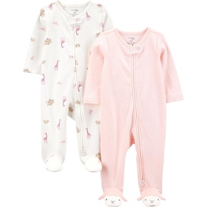 Simple Joys by Carter’s Baby Girls’ Cotton Footed Sleep and Play, Pack of 2(Pink Giraffe)