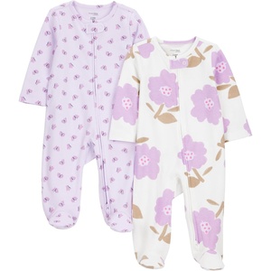 Simple Joys by Carter’s Baby Girls’ Cotton Footed Sleep and Play, Pack of 2(Purple Floral Butterly)