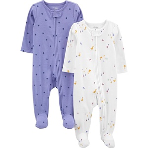 Simple Joys by Carter’s Baby Girls’ Cotton Footed Sleep and Play, Pack of 2(Purple Polka Dot/White Ducks)