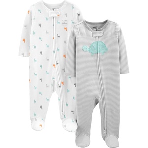 Simple Joys by Carter’s Baby Neutral 2-pack Cotton Footed Sleep and Play(Grey Turtle/White Llama)