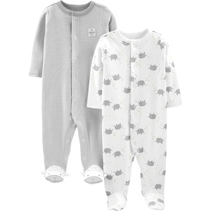 Simple Joys by Carter’s Baby Neutral 2-pack Cotton Footed Sleep and Play(Light Grey Mini Stripe/White Elephant)