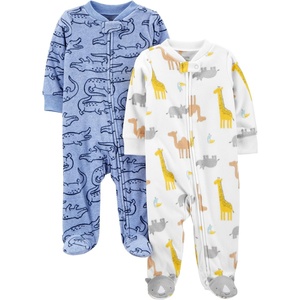 Simple Joys by Carter’s Unisex Baby 2-pack Neutral Fleece Footed Sleep and Play(Blue Alligator/White Giraffe)