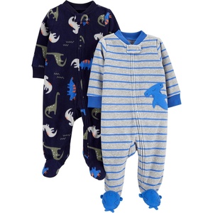 Simple Joys by Carter’s Unisex Baby 2-pack Neutral Fleece Footed Sleep and Play(Blue Dinosaur/Grey Stripe)