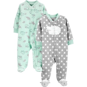 Simple Joys by Carter’s Unisex Baby 2-pack Neutral Fleece Footed Sleep and Play(Grey Stars/Mint Green Elephant)