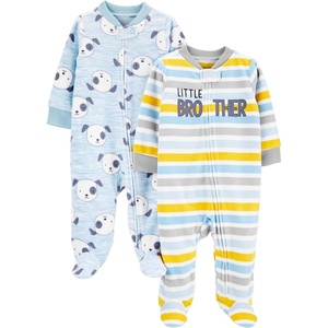 Simple Joys by Carter’s Unisex Baby 2-pack Neutral Fleece Footed Sleep and Play(Light Blue Dogs/White Stripe)