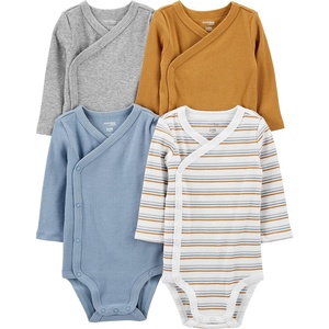 Simple Joys by Carter’s Unisex Baby 4-pack Side Snap Bodysuit(Dusty Blue/Gold/Grey Heather/White Stripe)