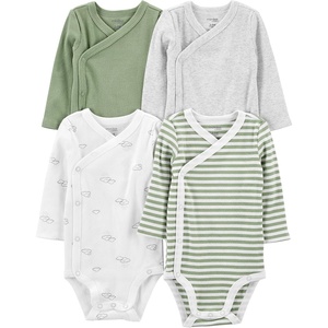 Simple Joys by Carter’s Unisex Baby 4-pack Side Snap Bodysuit(Jade Green Stripe/Light Grey/Olive/White Clouds)