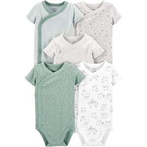 Simple Joys by Carter’s Unisex Baby 5-pack Side Snap Short-sleeve Bodysuit(Green/Grey Forest Animals/Light Grey Heather/Mint Green Stripe/White Llama)
