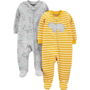 Simple Joys by Carter’s baby-boys 2-way Zip Thermal Footed Sleep and Play, Pack of 2(Grey Cow/Yellow Hippo)