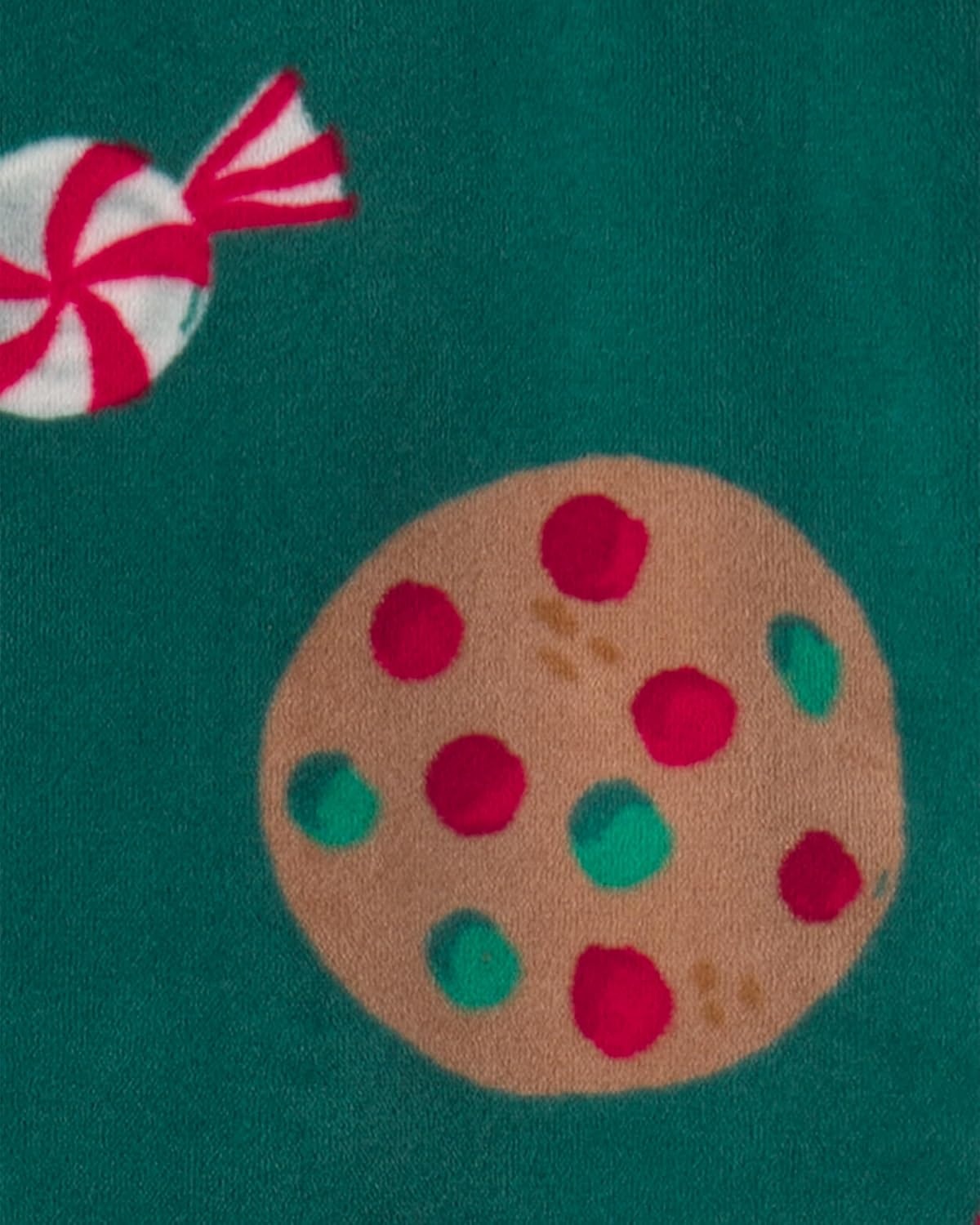 image:imageCarters Baby 1piece Fleece Holiday PjGreen Gingerbread Cookie