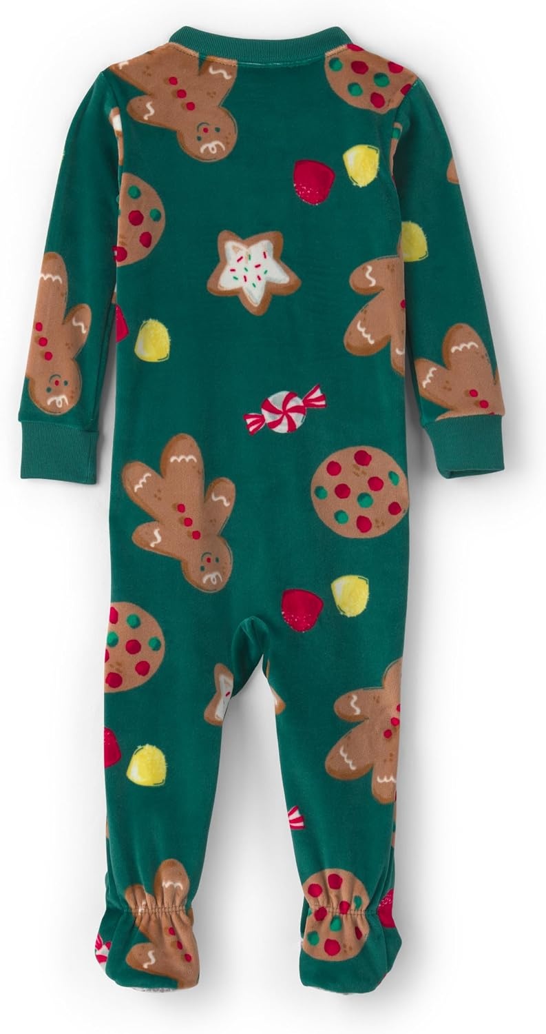 image:imageCarters Baby 1piece Fleece Holiday PjGreen Gingerbread Cookie