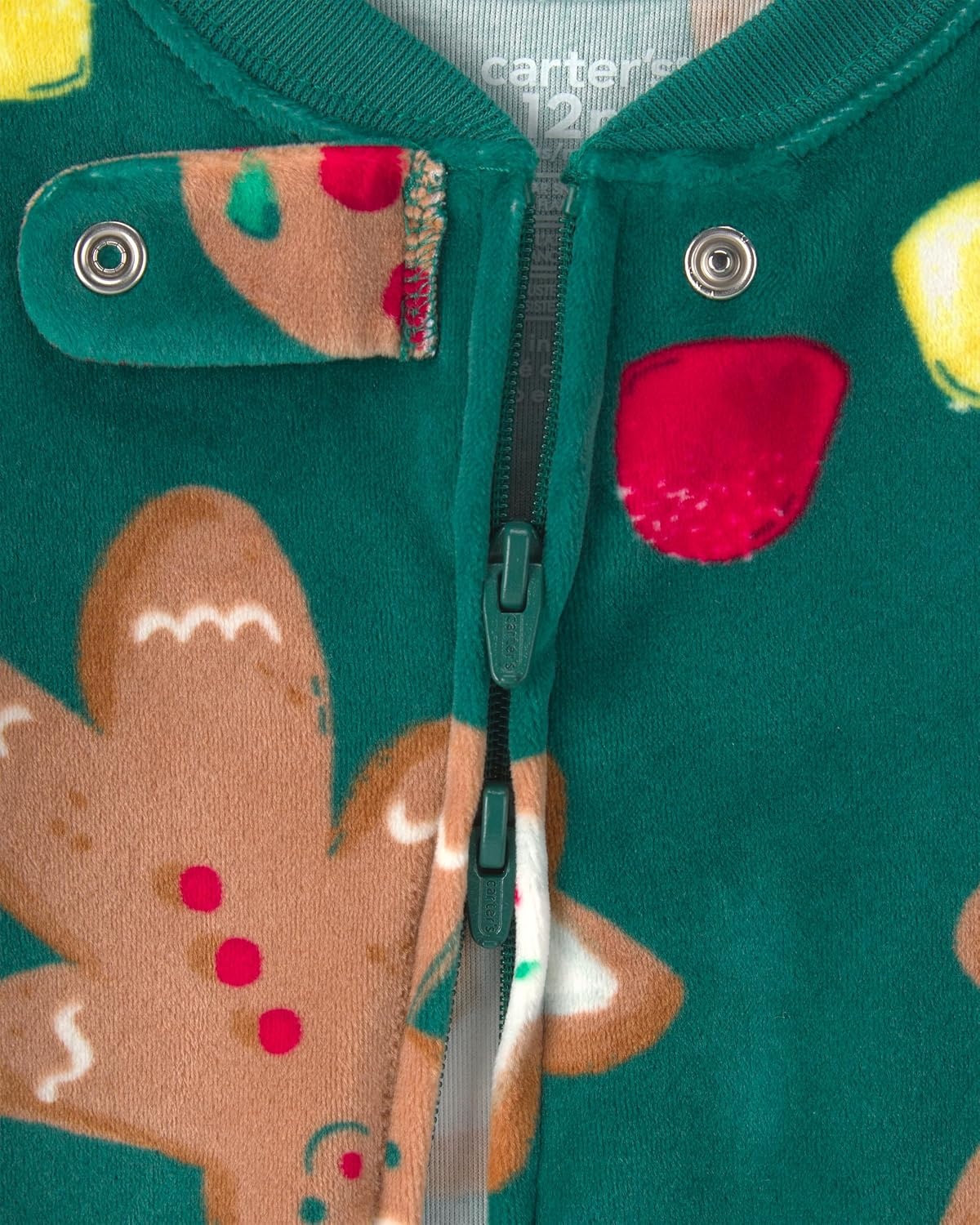 image:imageCarters Baby 1piece Fleece Holiday PjGreen Gingerbread Cookie