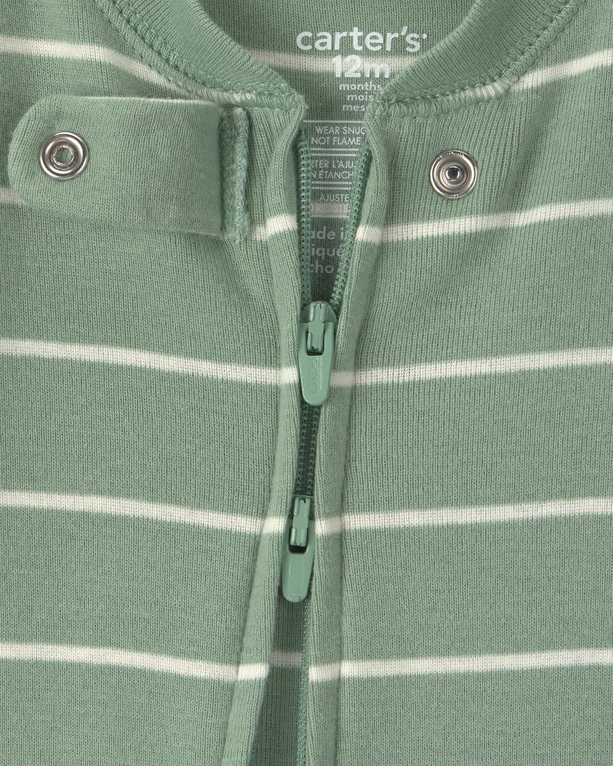image:imageCarters Baby Boys 1piece Cotton PjGreen Stripe Dino Feet