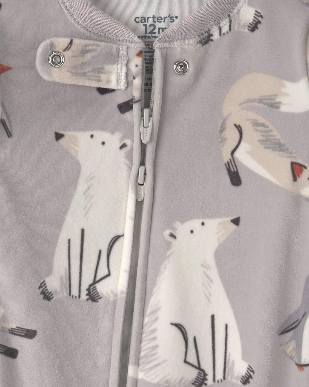 image:imageCarters Baby Boys 1piece Fleece PjGrey Winter Animals