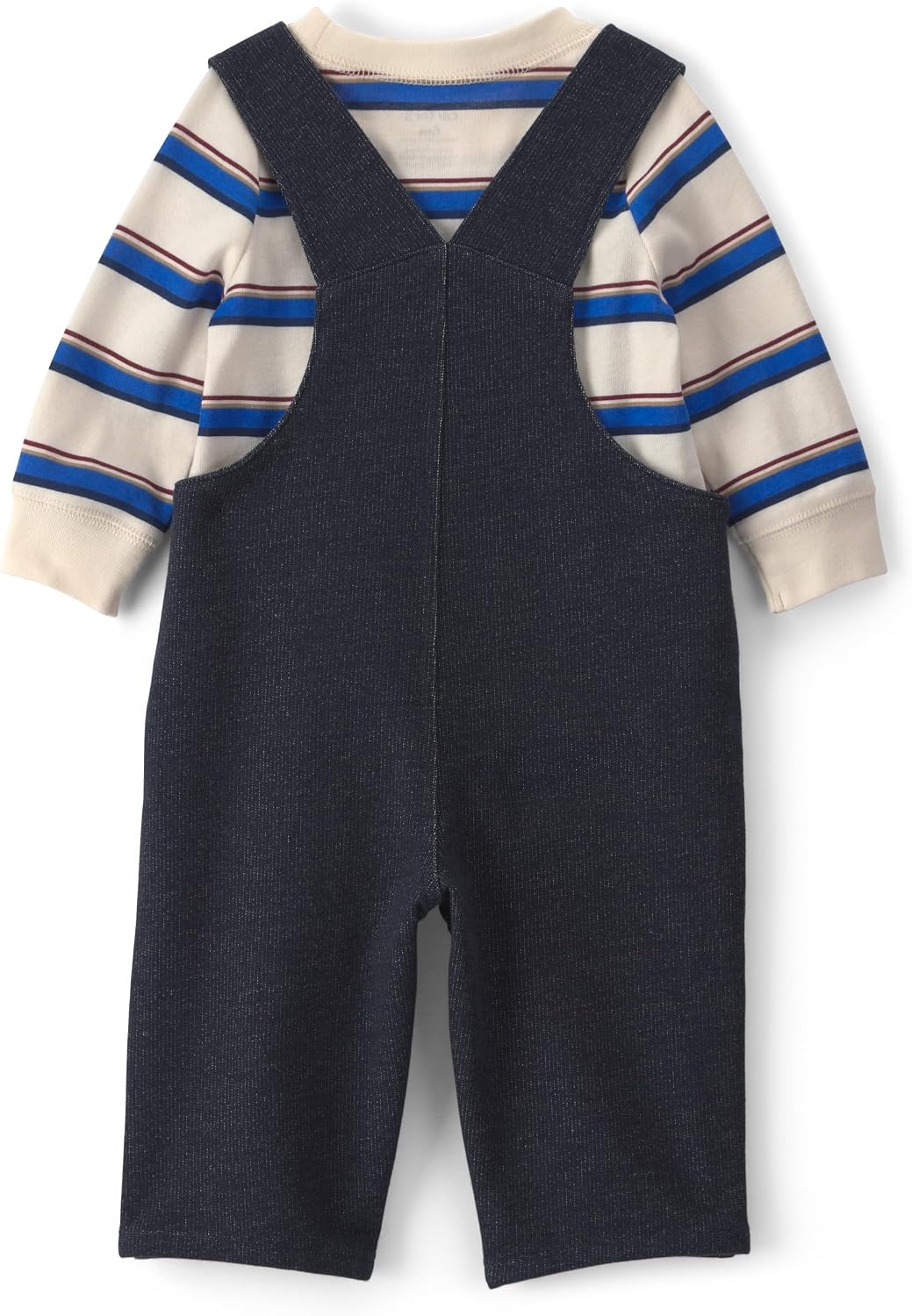 image:imageCarters Baby Boys 2piece Overall Set Blue Navy Sports PatchesBlue Cream Denim Stripe