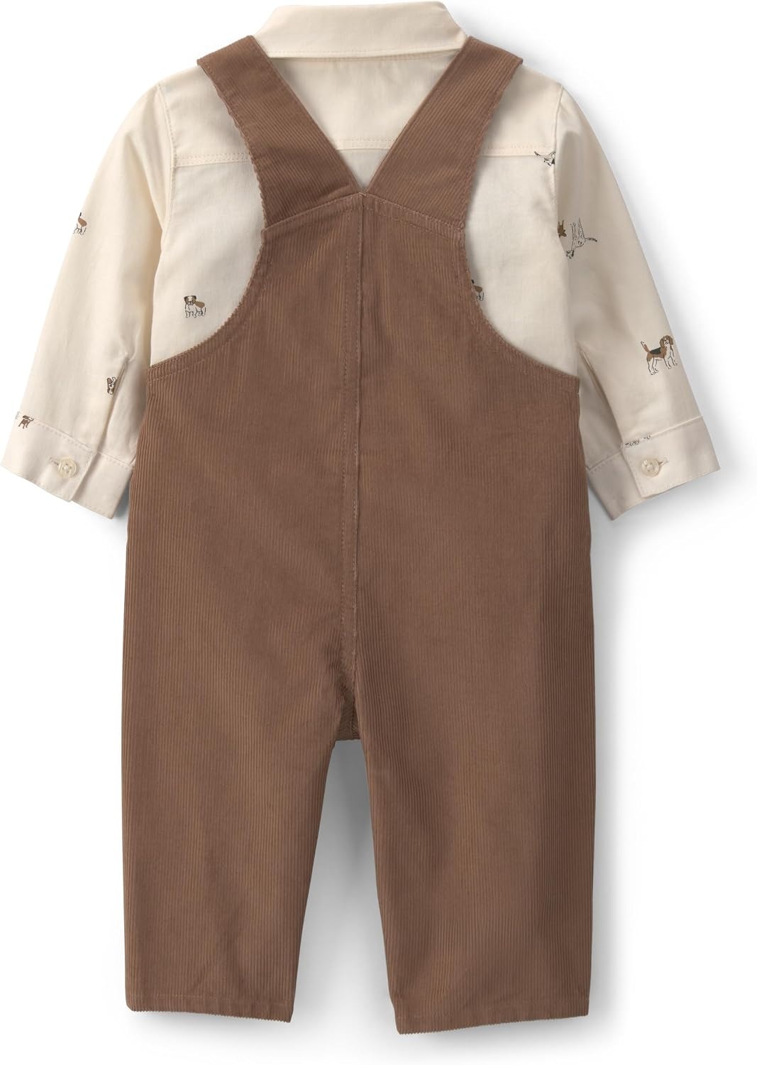 image:imageCarters Baby Boys 2piece Overall Set Blue Navy Sports PatchesBrown Cream Dogs Prints