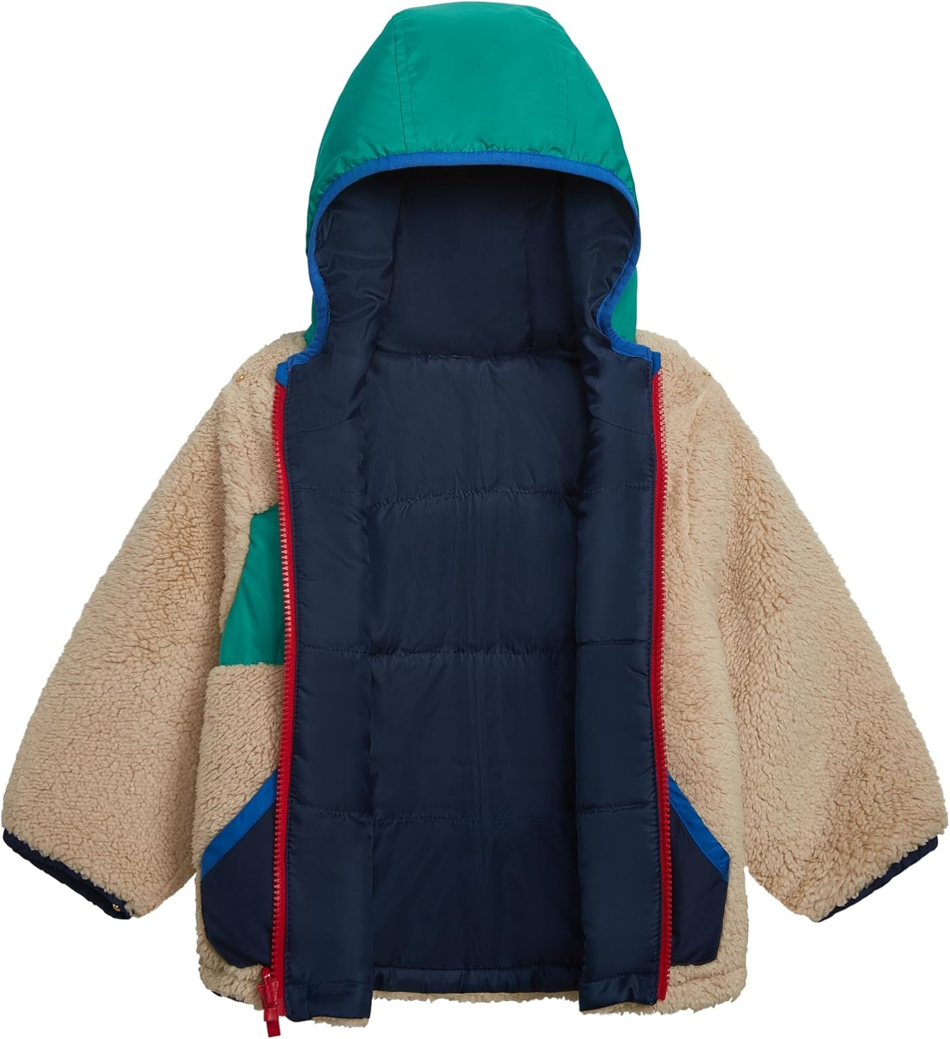 image:imageCarters Baby Boys Midweight Reversible SherpatoPoly Hooded JacketKhaki