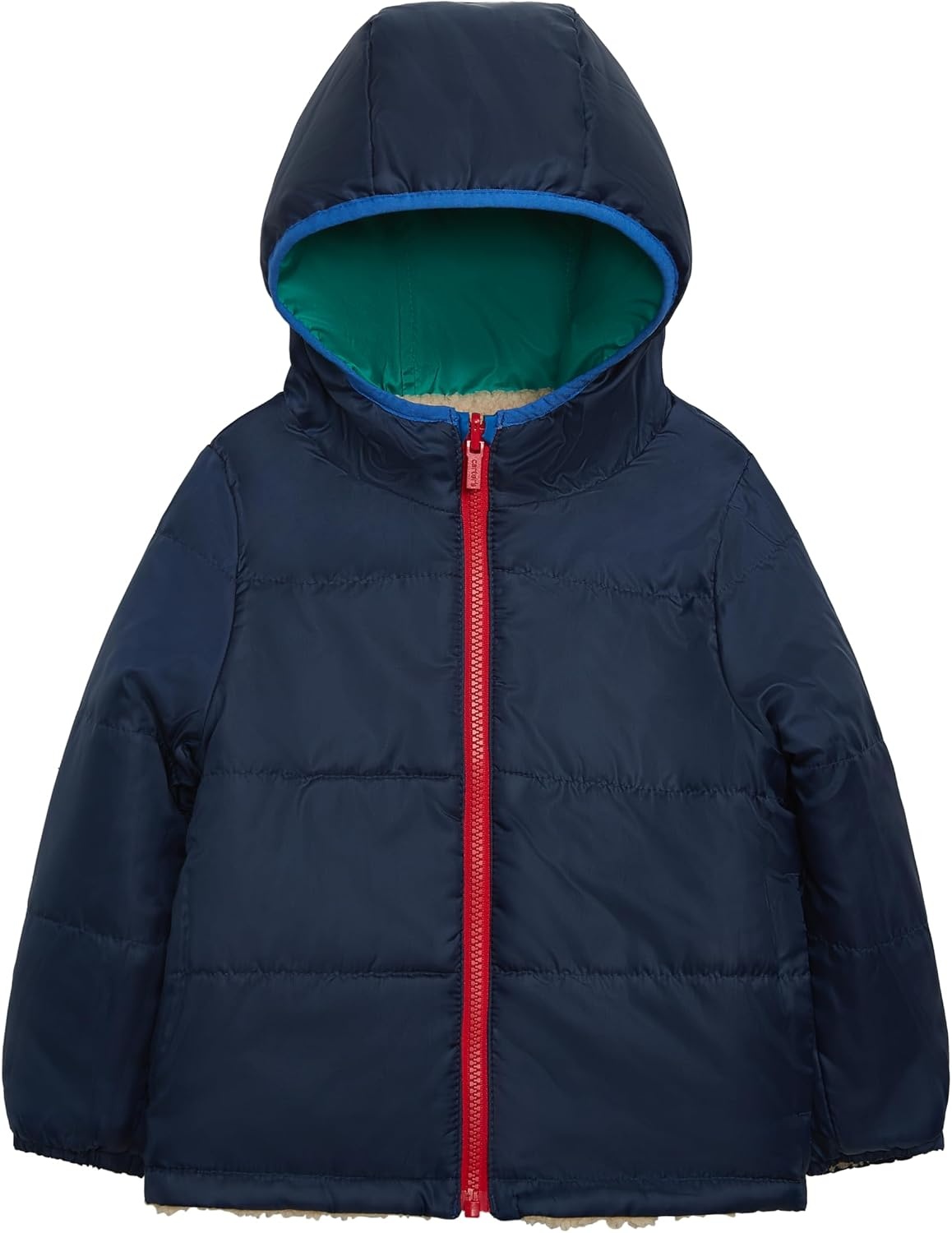 image:imageCarters Baby Boys Midweight Reversible SherpatoPoly Hooded JacketKhaki