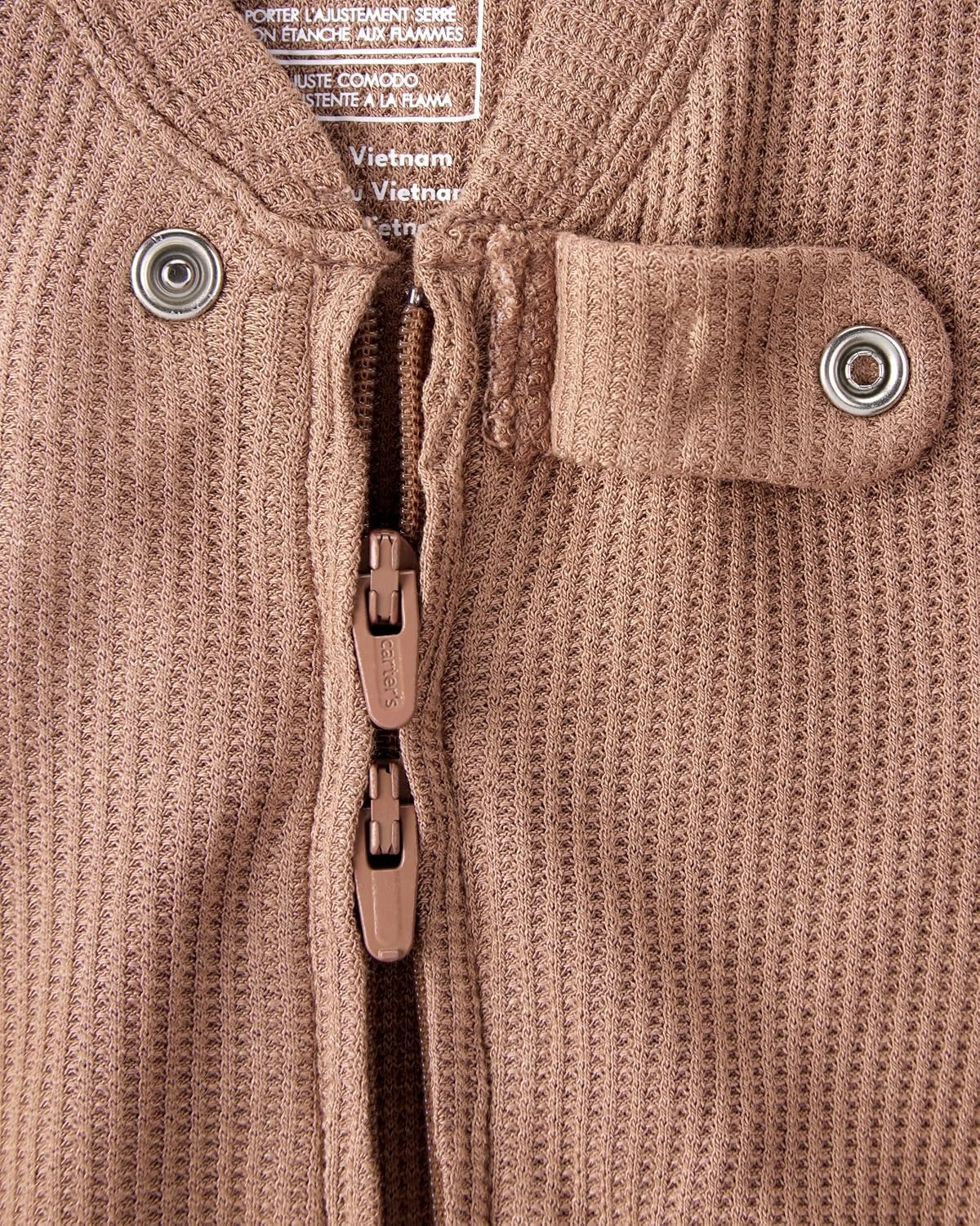 image:imageCarters Baby Boys Purelysoft Longsleeve 2way Zip PajamasBrown Solid