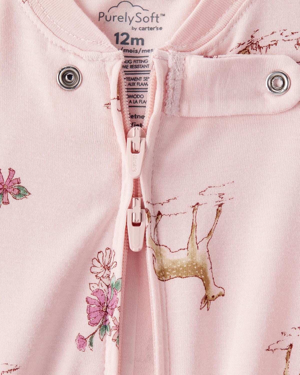 image:imageCarters Baby Boys Purelysoft Longsleeve 2way Zip PajamasPink Woodland