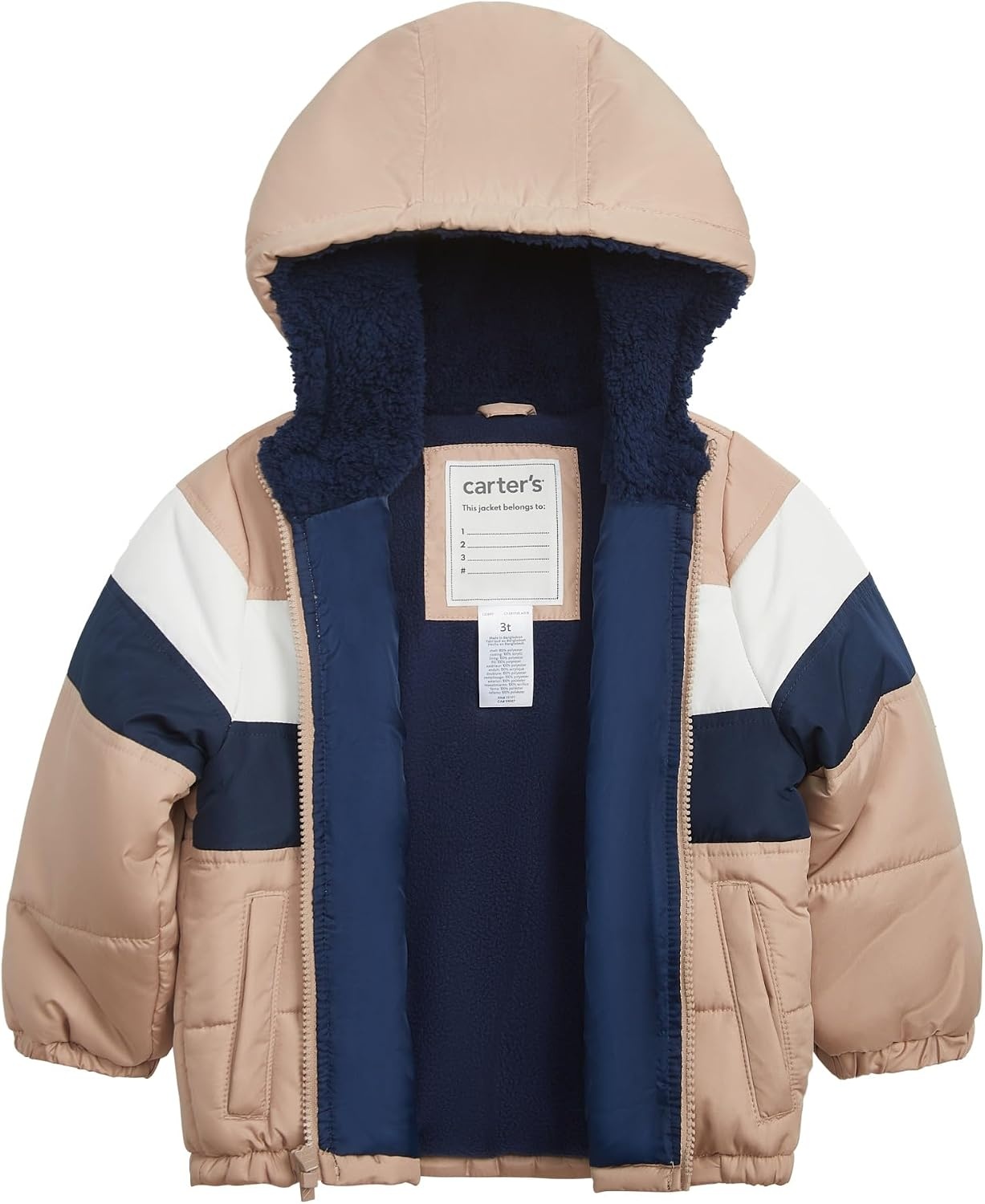 image:imageCarters Baby Boys Sherpalined Heavyweight Hooded Puffer JacketKhaki