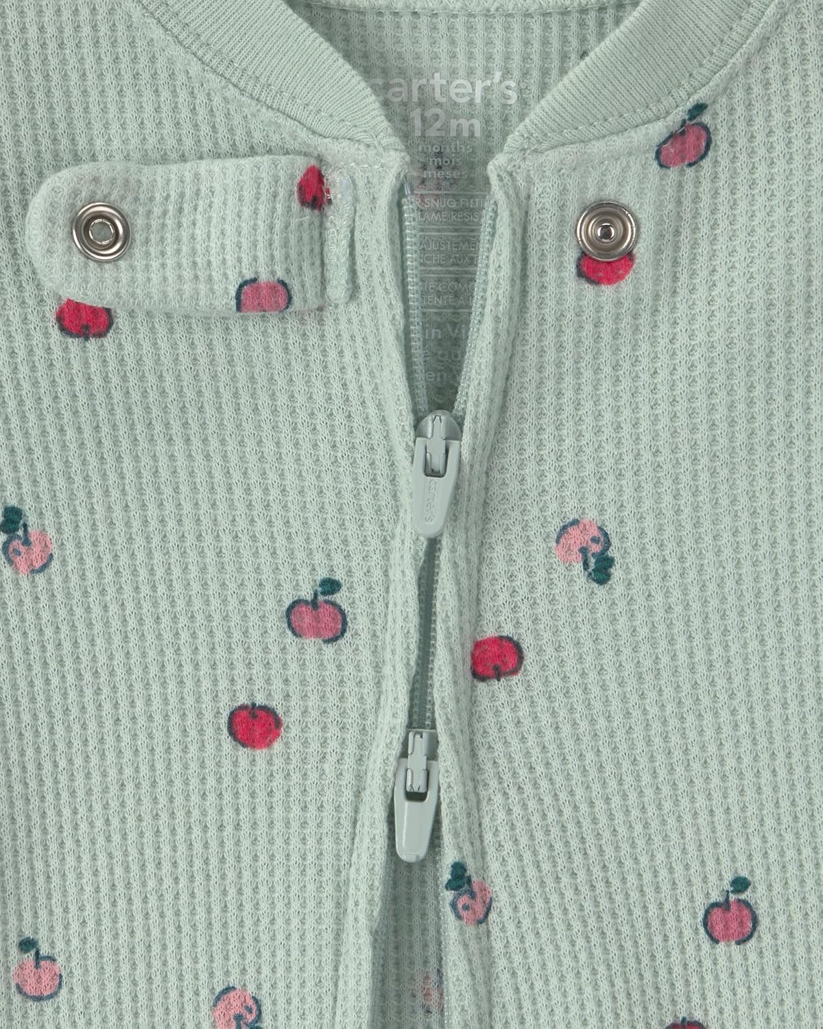 image:imageCarters Baby Girls 1piece Cotton PjBlue Green Apple Feet