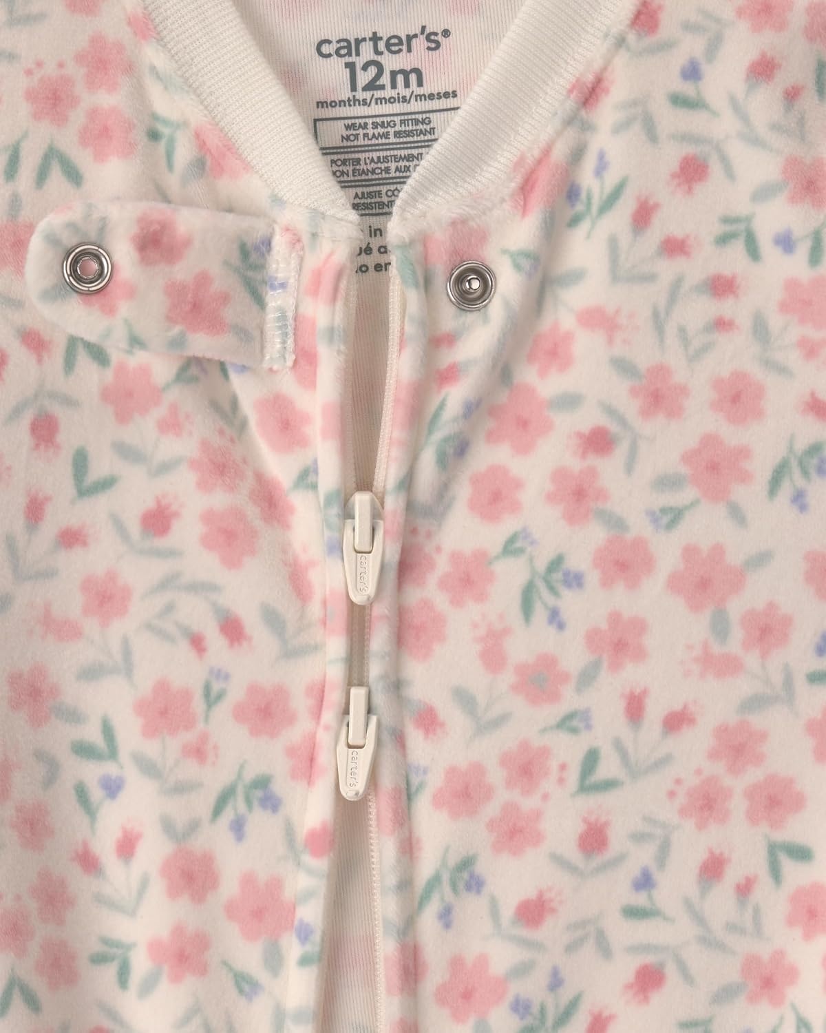 image:imageCarters Baby Girls 1piece Fleece PjIvory Ditzy Floral
