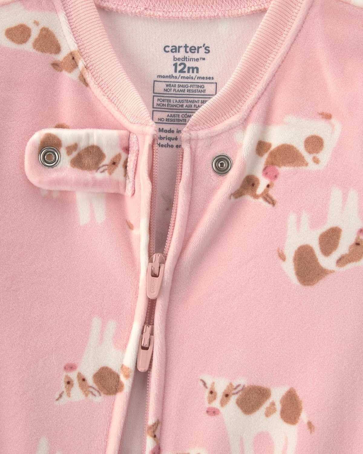 image:imageCarters Baby Girls 1piece Fleece PjPink Cow Feet